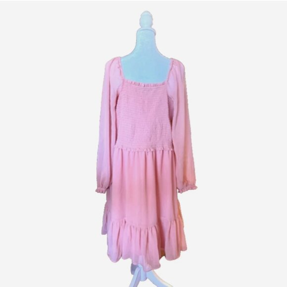 1.STATE Women’s 2X Pink Smocked Ruffle Dress Boho Square Neck Flowy Midi NWT - Picture 2 of 9